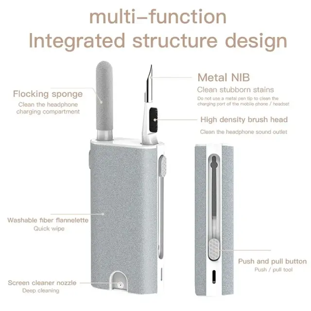 Kit Completo de Limpeza para Audífonos e Dispositivos Apple com Escova Integrada e Caneta Multifuncional