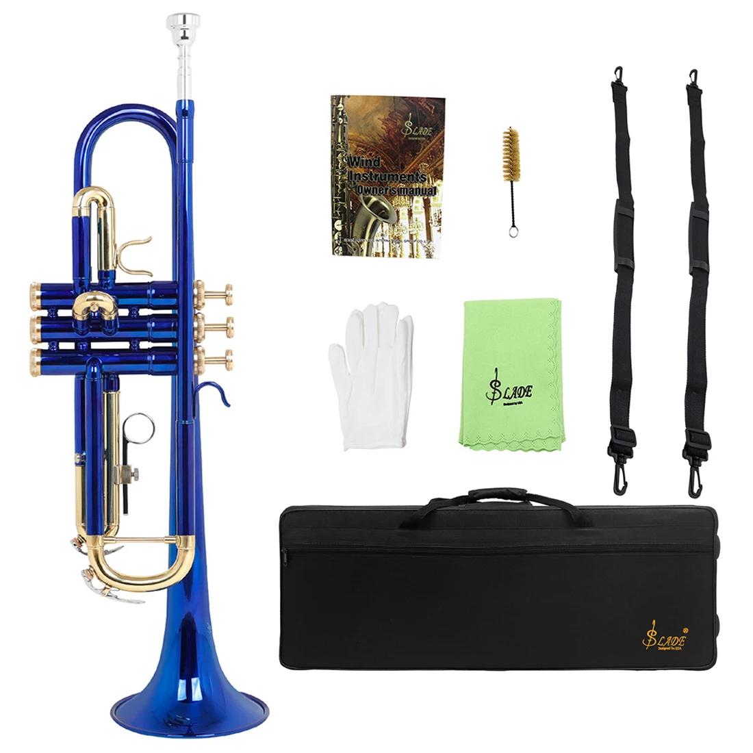 SLADE-Bb Tone Azul Trompete Com Válvula De Pressão, Corpo De Latão, Colorido, Instrumento Chave Dourada, Acessórios De Limpeza - Image 1