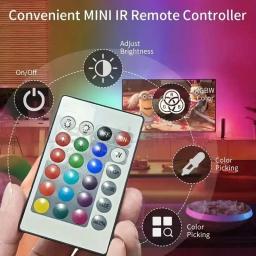 Flexível RGB LED Strip Lights para decoração de festa, fita fita, controle remoto, casa, computador, PC, luz de fundo, 60 LEDs, 24-Key, 2835, 5V - Image 3