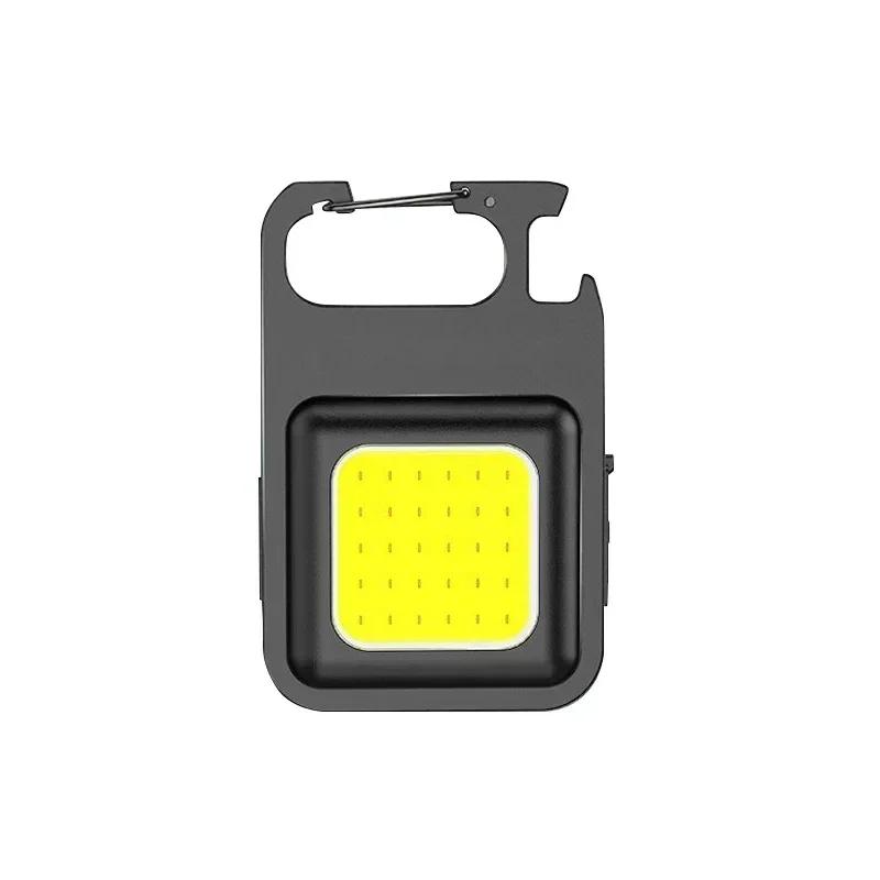 Pequena lanterna led chaveiro luz usb recarregável tocha luz de trabalho multifuncional portátil cob 90 °   Lanterna de acampamento de rotação - Image 1