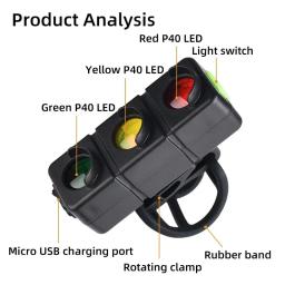 COBA-LED Lanterna de bicicleta com clip, vermelho, azul, verde, cuidado de emergência, ciclismo piscando luz de advertência, USB recarregável - Image 4