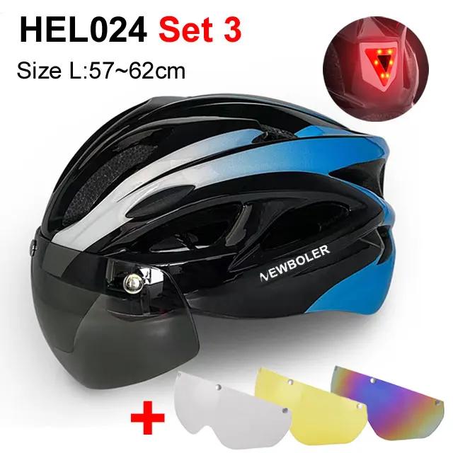 Capacete de Ciclismo NEWBOLER com Óculos Integrados, Luz LED e Lente Removível para Estrada e Mountain Bike - Ideal para Homens e Mulheres