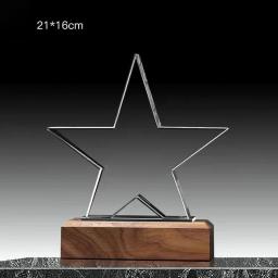Troféu De Cristal De Madeira Sólida Criativa Personalizado, Estrela De Cinco Pontas, Excelente Empregado Dá Prêmios, Escultura Livre, Decoração De Casa, 1Pc - Image 5