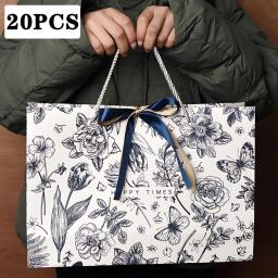 Sacolas de papel floral com fita, embrulho de presentes premium, dia das mães, aniversário, presente, 10 pcs, 20pcs - Image 1