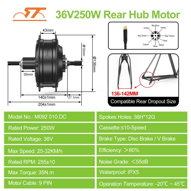 Bafang Motor de Cubo G020/G0900/G062 48V 500W/750W/1000W 36V 250W