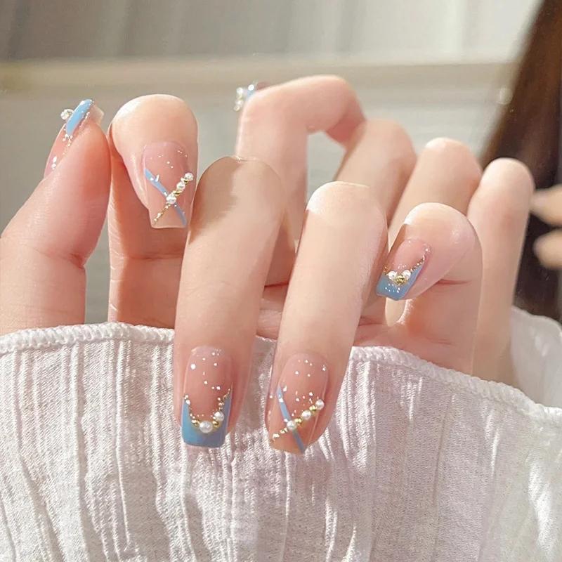 24 pçs preto amor coração unhas falsas presentes para a menina imprensa em unhas curto caixão cabeça dicas de manicure prego com geléia gel terminado - Image 1
