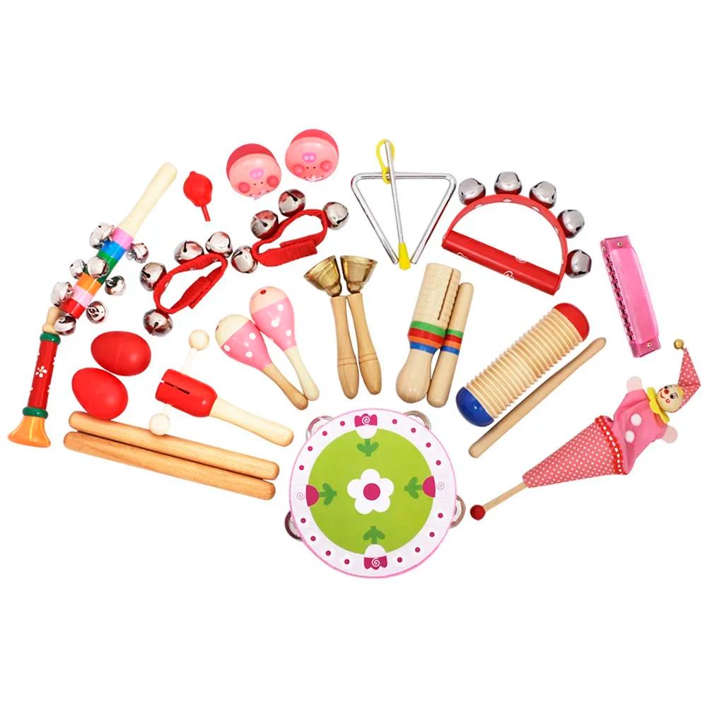 22 Pçs/set Orff Instrumento Musical Brinquedo Maracas Shaker Criança Pandeiro Chocalho de Mão Sino Presentes Educativos Do Bebê - Image 1