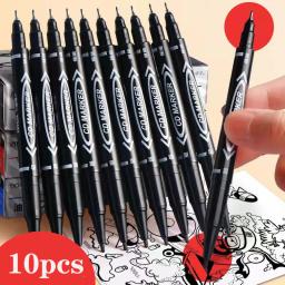 Dupla ponta permanente caneta marcador, tinta impermeável oleosa, bico fino, preto bruto, azul, vermelho, adequado para desenho de papel, vidro logística, 10pcs - Image 1