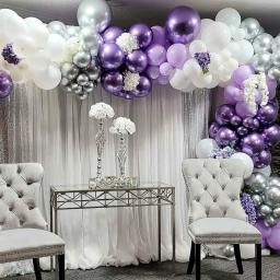 Kit Arco Balão para Decoração de Festa, Balões Metálicos, Guirlanda, Prata, Roxo, Prata, Casamento, Noivado, Aniversário, 1 Conjunto - Image 4