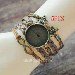 Pulseira de couro multi-camada 5 peças, faça você mesmo 25mm redonda foto vidro cabochão fazendo pulseira bracelete base em branco moldura bandeja joias - Image 1