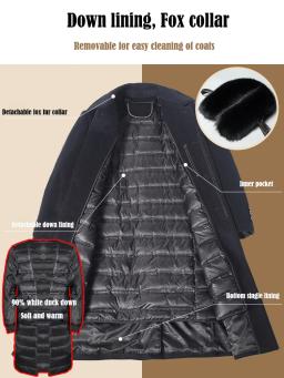 Casaco destacável de pele de raposa masculino, trincheira grossa de caxemira, jaquetas quentes, longo x, casacos de forro 6XL, nova moda - Image 6