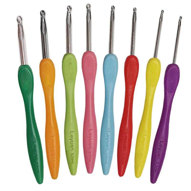 Agulhas de alumínio com borracha macia Grip, Crochet Hook, alças almofadadas, tricô colorido, 2.5-6.0mm, 8 PCs/Set - Image 1