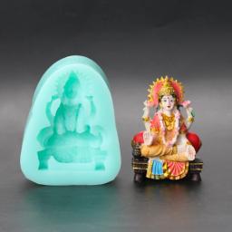 Przy ts0015 molde de silicone deusa asiática mulher escultura de argila fazendo molde de vela mãe laxmi ídolo moldes de resina de argila de lótus - Image 1