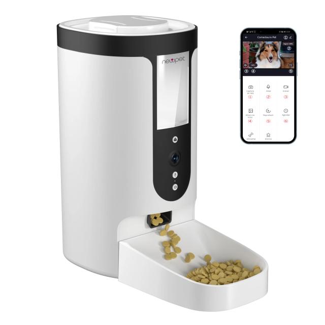 Alimentador Automático Newpet 4L para Gatos com Controle Remoto, Câmera e Tigelas Grandes para Cães