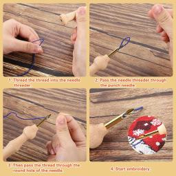 13 pçs kits de agulhas de perfuração de bordado costura alça de madeira bordado caneta tapete ferramenta de gancho para diy costura artesanato enfeite - Image 4