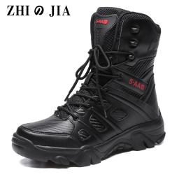 Bota tática de pele quente masculina, combate, exército, trabalho, sapatos de segurança, motocicleta, tamanho grande 47 - Image 1