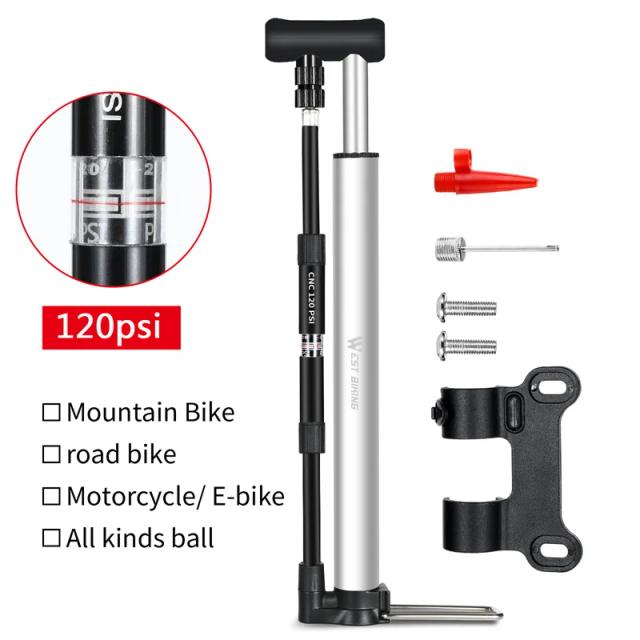 Bomba de Pé Portátil Oeste com Manômetro para Bicicletas e Motos, Inflador de Ar Alta Pressão 120psi, Compatível com Válvulas Schrader e Presta