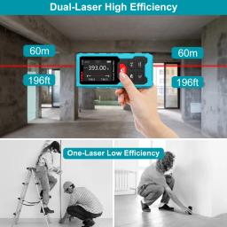 Kiprim medidor de distância a laser duplo recarregável, telêmetro a laser bilateral, 120m, fita digital, ferramenta de medição de ângulo - Image 2