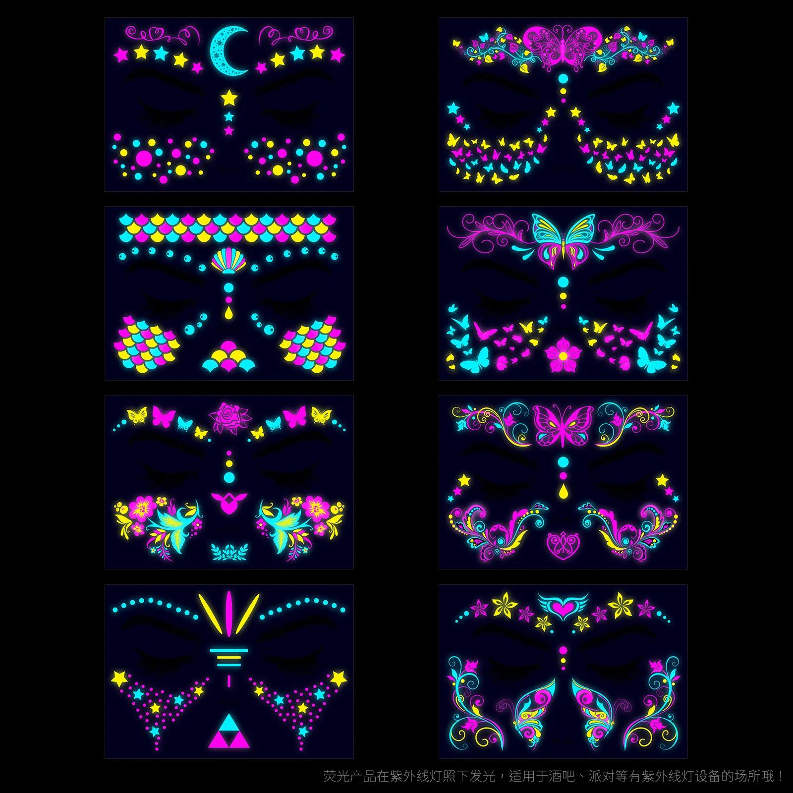 Luminosa Tatuagem Temporária Adesivos, Impermeável, Brilham no Escuro, Ideal para Festas, Festivais de Música, Eventos Especiais - Image 1