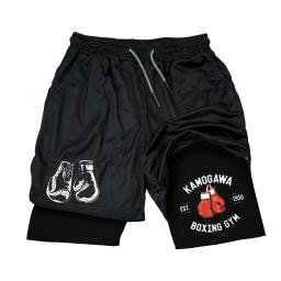 Calções de boxe masculino impressão dupla camada secagem rápida muscular homem shorts correndo ginásio fitness calças curtas basquete roupas esportivas - Image 5
