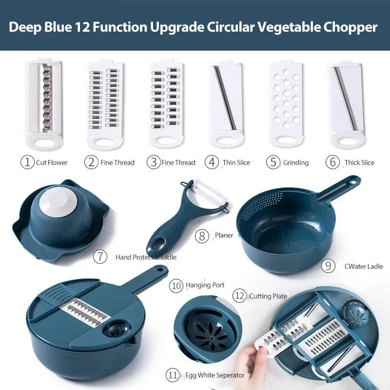 Multifuncional Cozinha Vegetal Cortador, Ralador Batata Shredder, Salad Crusher Kit, 12 em 1 - Image 1