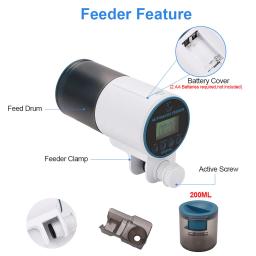 Alimentador automático de peixes com temporização, inteligente Aquarium Food Dispenser, silencioso, impermeável, elétrico, automático, 200ml - Image 3