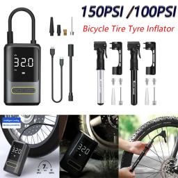 USB recarregável bicicleta pneu Inflator, Bomba inflável elétrica com válvula Schrader, Válvula Presta para moto moto, 150PSI - Image 1