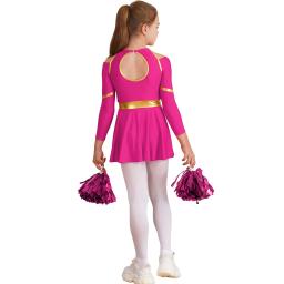 Fato de torcida para meninas Vestido de dança, Cheer Leader Team Uniform, Vestido extravagante com Pom Poms, Performance de palco para crianças - Image 4