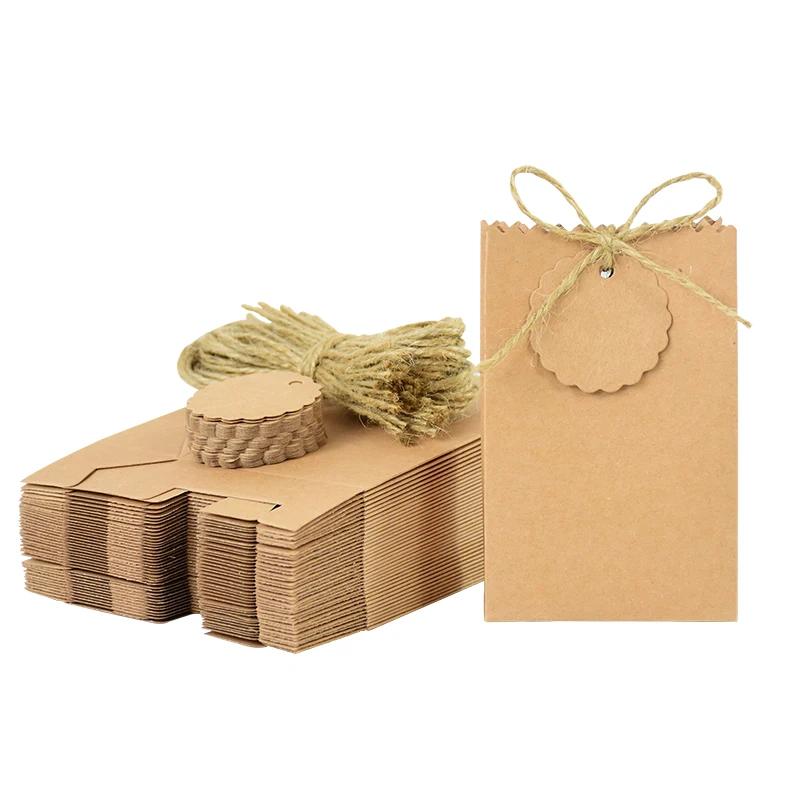 50/10 pçs saco de presente de papel kraft com corda de cânhamo perfeito para festa casamentos aniversário feriado doces armazenamento de biscoitos embalagens de jóias - Image 1