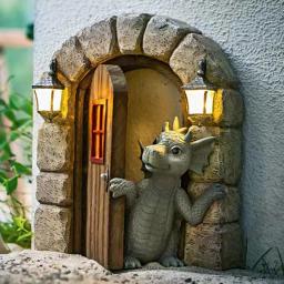 Resina Artesanato Estátua para Decoração Home, Dinossauro Porta Aberta, Decorações De Jardim, Bonito Na Varanda - Image 4