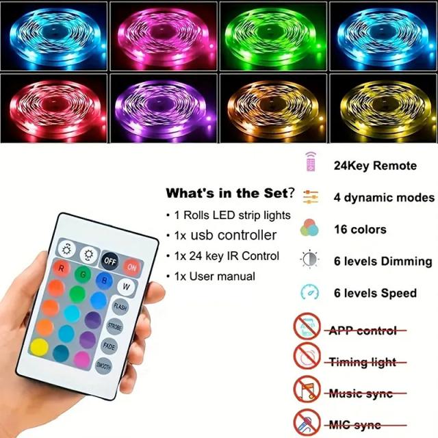 Fita LED RGB de 30m com Sincronização de Música, Controle por APP e Efeitos para Jogos e Decoração do Quarto