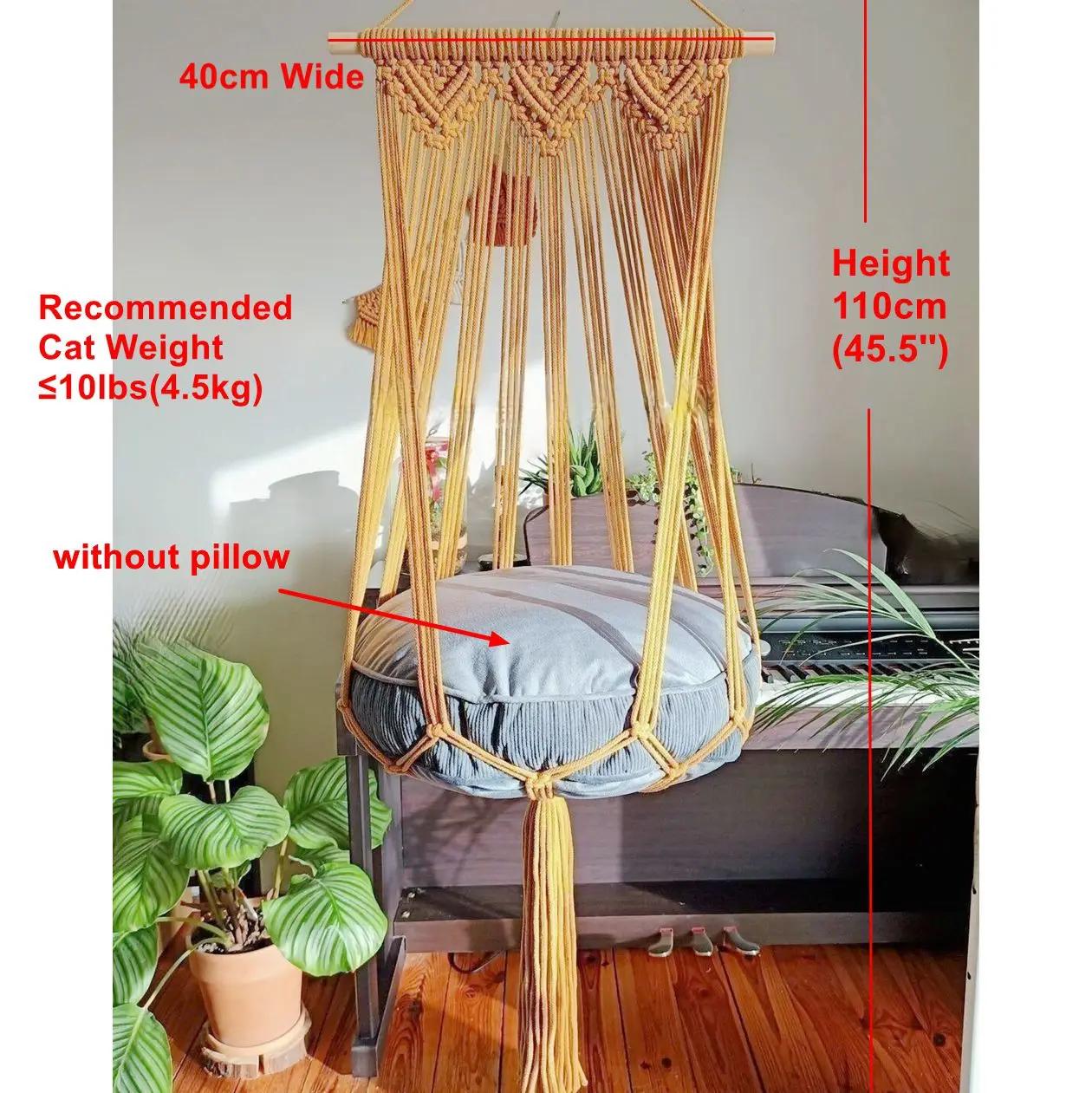 Grande macrame gato rede pendurado balanço gato cão filhote de cachorro cama cesta casa pet gato acessórios brinquedo com corda sisal bola pena - Image 1