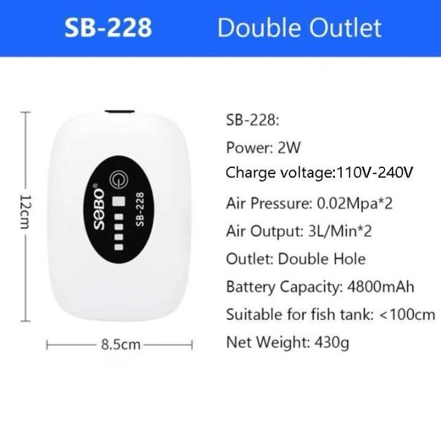 Bomba de Ar Portátil Ultra Silenciosa para Aquário - Compressor USB Carregável 110v/220v com 4800mAh para Peixes e Animais de Estimação