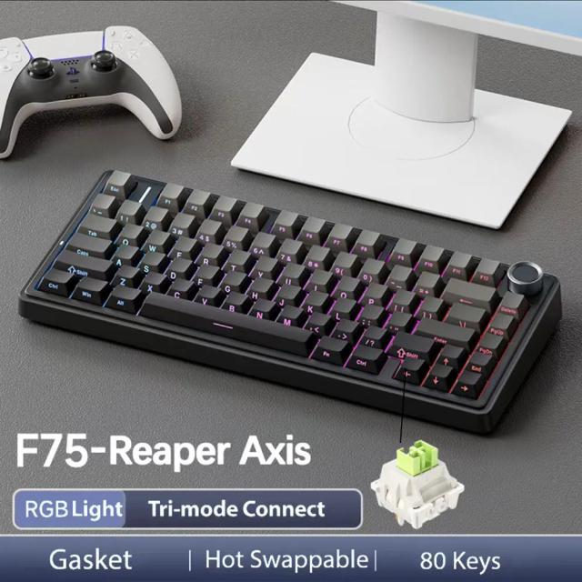 AULA-F75 Teclado mecânico sem fio Gaming, Bluetooth, Com fio, RGB personalizado, 75% Layout Profile, Estrutura Junta, 2.4G