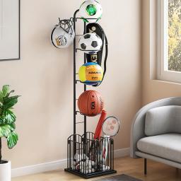 Sports Ball Storage Rack com cesta, Organizador de equipamentos esportivos, 2 ganchos, Organizador de garagem e armazenamento - Image 2