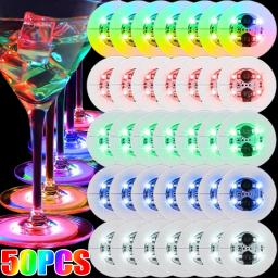 Luminous LED Flash Coaster Garrafa Adesivos, copo de vinho Mats Lâmpada, Ktv Bar, festa de casamento, Cocktail Drink Copos, vaso Decoração Luz, 5 pcs, 50pcs - Image 1