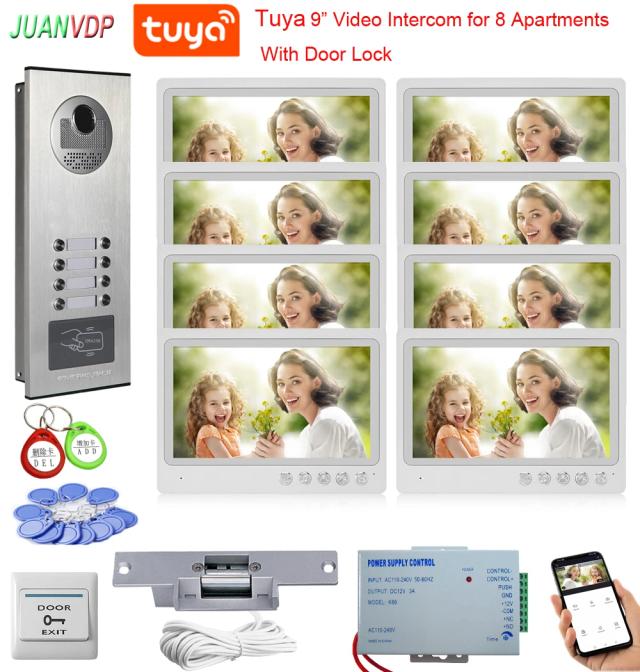 Campainha WiFi com Vídeo e Câmera RFID para Desbloqueio – Interfone Tuya Smart Home com Telas de 9, 10 e 12 Polegadas
