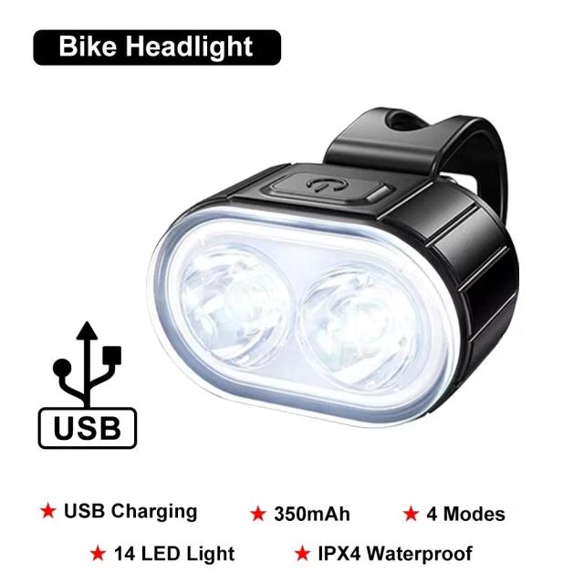 Conjunto Completo de Luzes USB Recarregáveis para Bicicletas: Lanternas Dianteiras e Traseiras para Ciclismo e Mountain Bike