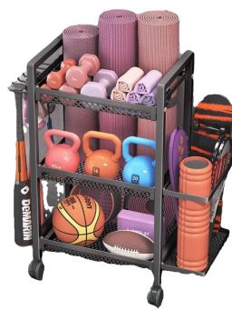 Polia de camada dupla móvel esportes equipamentos fitness rack armazenamento cesta respirável yoga esteira espuma eixo armazenamento - Image 5