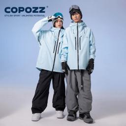 Copozz engrossar 3l jaqueta de esqui das mulheres dos homens à prova de vento à prova dwindproof água inverno casaco de esqui wear cor sólida com capuz quente snowboard terno de esqui - Image 5