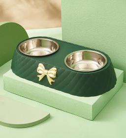 Suprimentos para animais de estimação gravata borboleta tigela de comida para gatos base pp tigela para cães de aço inoxidável dupla camada acessórios para animais de estimação alimentação e beber arco duplo - Image 6