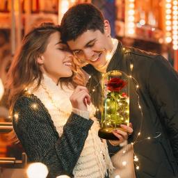 Rosa Eterna Artificial com Luz LED, Flor Folha em Vidro, Decoração de Casamento, Presente de Aniversário, Dia das Mães - Image 4