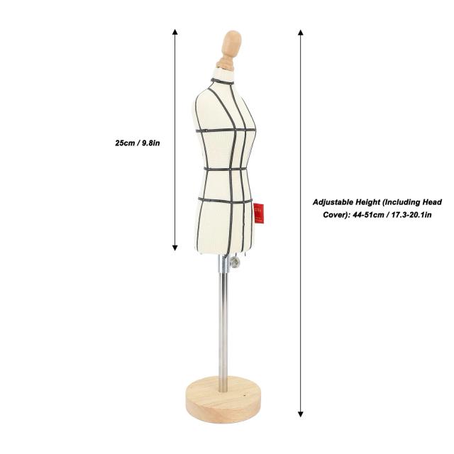 Manequim de Costura com Base de Madeira para Exibição de Roupas - Modelo Miniatura 1/2 Tamanho para Ensino e Prática