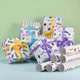 Rolo De Papel De Embrulho, Colorido, Feliz Aniversário, Presentes De Balão, Estrelas, Bolo, Casamento, Baby Shower, 17 "X 120" - Image 1