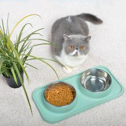 Tigela dupla para cães com esteira de Silicone Tigela antiderrapante para gatos Alimentador de água de aço inoxidável Alimentação para animais de estimação Tigelas para cães e gatos - Image 3
