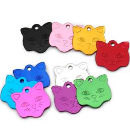 Placa de alumínio personalizada para animais de estimação, Cat Face ID Tag, gatinho Anti-Lost Collar, gravura, atacado, 100pcs - Image 1