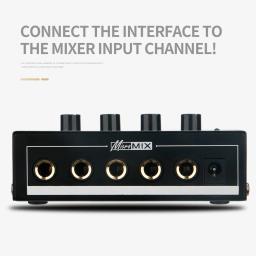 Ultra baixo ruído Mini linha Mixer, 4 canais, Mixer de áudio, 1/4 "TS entradas de saída, Volume Control para guitarras, baixo, teclado MH400 - Image 4