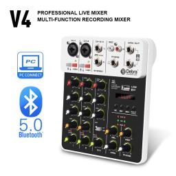 Interface de áudio Mixer com Bluetooth, USB Computador de Gravação, 48V Phantom Power, 4-Channel Mixer, Delay e Replay Effects, V4 - Image 1