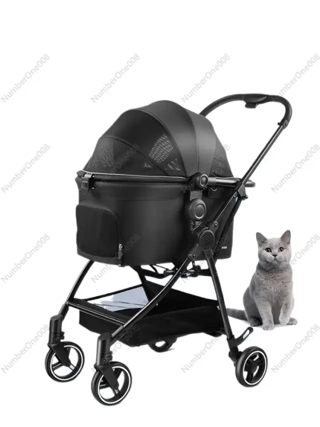 Carrinho Dobrável 3 em 1 para Transporte de Pequenos Animais de Estimação com Rodas - Ideal para Cães e Gatos, Removível e Prático para Viagens