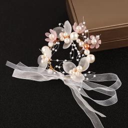 Pérola Beads Pulseira para Damas de Noiva, Elegante Flores De Pulso, Linda Mão Corsage Decor, Foto Props, Wedding Party Acessórios - Image 5
